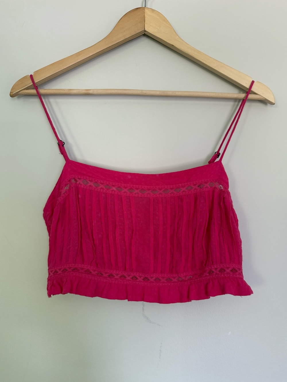 Anthropologie Pintucked Bra Top Pink Square Neck Smocked Lace-Trim Bandeau Sz S